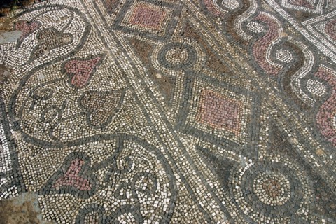 Mosaic floor, ruins of the Basilica of Ayia Trias, Famagusta, North Cyprus.