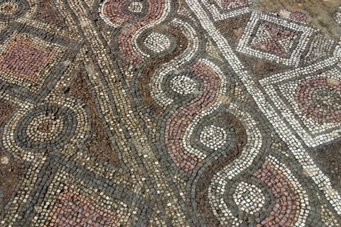 Mosaic floor, ruins of the Basilica of Ayia Trias, Famagusta, North Cyprus.