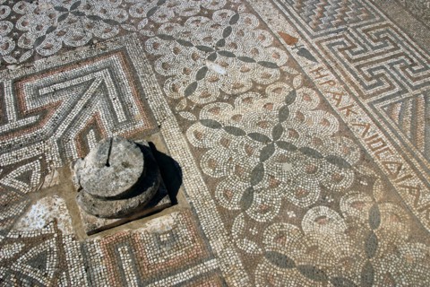 Mosaic floor, ruins of the Basilica of Ayia Trias, Famagusta, North Cyprus.