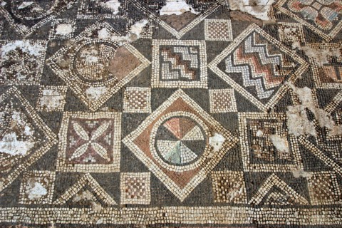 Mosaic floor, ruins of the Basilica of Ayia Trias, Famagusta, North Cyprus.
