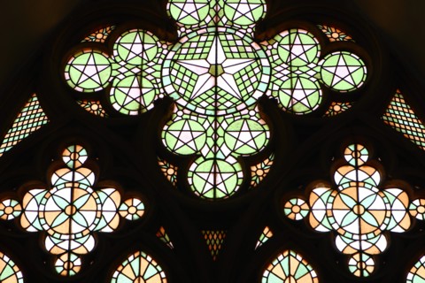 Stained glass window, Lala Mustafa Pasha Mosque, Famagusta, North Cyprus.