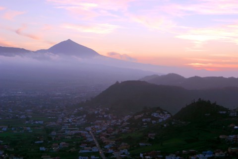 Sunset behind Mount Teide, volcano on Tenerife, Canary Islands, 2007.