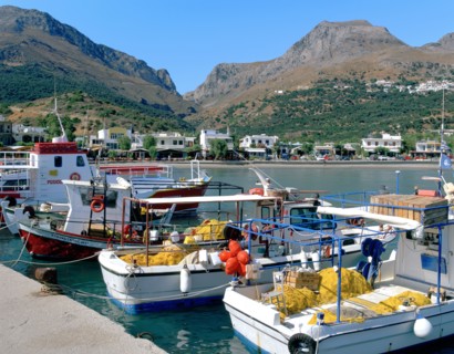 Fishing boats in the harbour, Plakias, Crete, Greece.