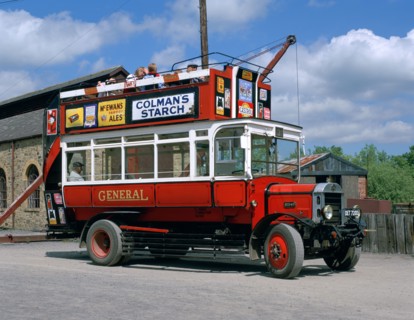 Open top bus, Beamish Museum, Stanley, County Durham.