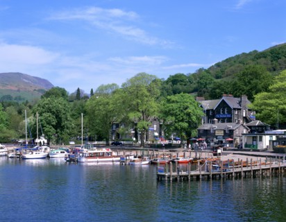 Departure point for lake steamer cruises, Waterhead, Lake Windermere, Lake District, Cumbria.