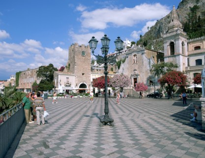 Piazza IX Aprile, Taormina, Sicily, Italy.