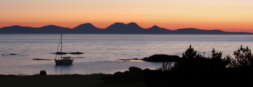 Sunset over Jura seen from Kintyre, Argyll and Bute, Scotland.