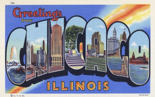 'Greetings from Chicago, Illinois', postcard, 1935. Artist: Unknown
