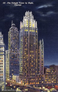 The Tribune Tower by night, Chicago, Illinois, USA, 1941. Artist: Unknown