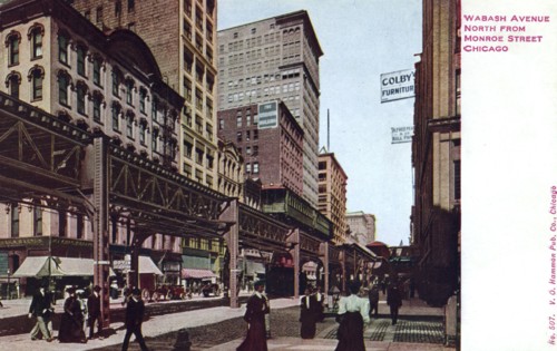 Wabash Avenue, looking north from Monroe Street, Chicago, Illinois, USA, 1907. Artist: Unknown