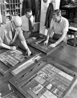 Newspaper typesetting, Mexborough, South Yorkshire, 1959.  Artist: Michael Walters