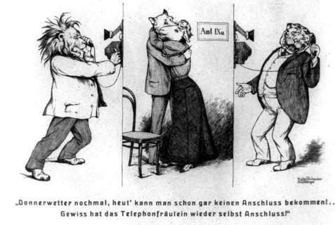 Hazards of the telephone, Leo is cut off, 20th century(?). Artist: Unknown
