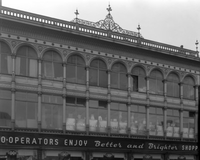 Grand facade of the Co-op central drapery department, Barnsley, South Yorkshire, 1961. Artist: Michael Walters