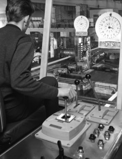 Control cabin at Brightside Foundry, Sheffield, South Yorkshire, 1963. Artist: Michael Walters
