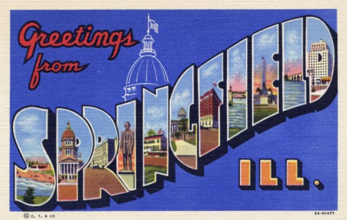 'Greetings from Springfield, Illinois', postcard, 1935. Artist: Unknown