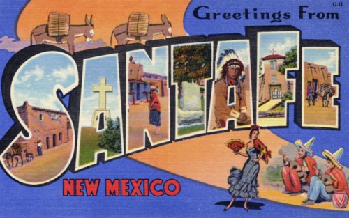 'Greetings from Santa Fe, New Mexico', postcard, 1937. Artist: Unknown