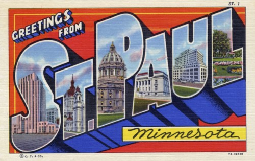 'Greetings from St Paul, Minnesota', postcard, 1937. Artist: Unknown