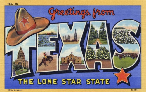 'Greetings from Texas, the Lone Star State', postcard, 1938. Artist: Unknown