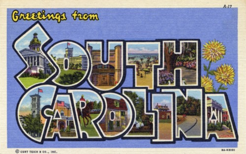'Greetings from South Carolina', postcard, 1938. Artist: Unknown