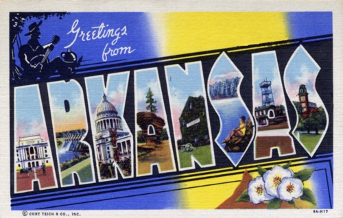 'Greetings from Arkansas', postcard, 1939. Artist: Unknown