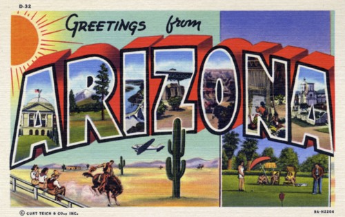'Greetings from Arizona', postcard, 1939. Artist: Unknown