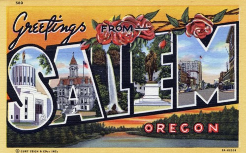 'Greetings from Salem, Oregon', postcard, 1939. Artist: Unknown
