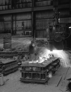 Casting a 1 in 14 rail crossing, Sheffield, South Yorkshire, 1964. Artist: Michael Walters