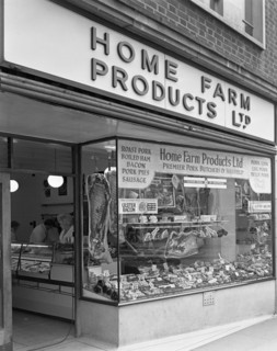 Home Farm Products Ltd butcher's shop front, Sheffield, South Yorkshire, 1966.  Artist: Michael Walters