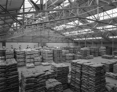 Warehouse at Spillers Animal Foods, Gainsborough, Lincolnshire, 1961. Artist: Michael Walters
