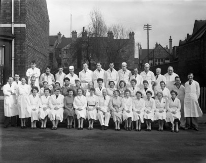 Staff from Schonhut's butchery factory, Rawmarsh, South Yorkshire, 1955. Artist: Michael Walters