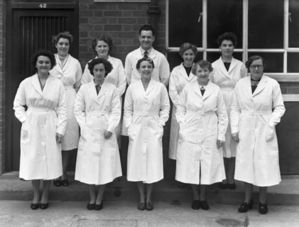 Staff from Schonhut's butchery factory, Rawmarsh, South Yorkshire, 1955. Artist: Michael Walters
