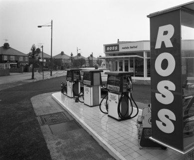A petrol station forecourt, Grimsby, Lincolnshire, 1965.  Artist: Michael Walters