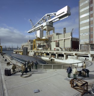 A nuclear submarine berthing at Devonport docks, Plymouth, Devon, 1980. Artist: Michael Walters