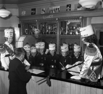 Informal shot of a female marching band, Horden, County Durham, 1963.  Artist: Michael Walters