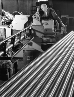 Grinding steel bars at J Beardshaw & Sons, Sheffield, 1963. Artist: Michael Walters