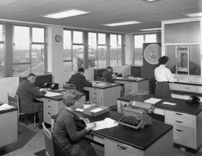 Weighbridge office scene, Spillers foods, Gainsborough, Lincolnshire, 1961. Artist: Michael Walters