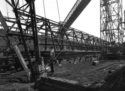 Lifting a conveyor bridge, Manvers coal preparation plant, near Rotherham, South Yorkshire, 1956. Artist: Michael Walters