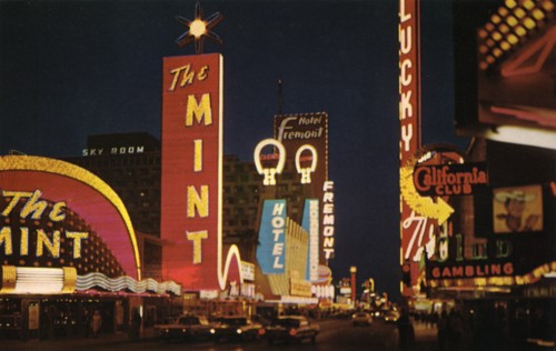Night view looking east on Fremont Street, Las Vegas, Nevada, USA, 1966. Artist: Unknown