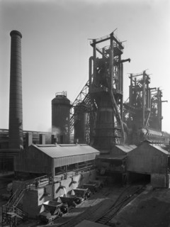 Molten steel being poured into rail trucks at the Stanton Steelworks, Ilkeston, Derbyshire, 1962. Artist: Michael Walters