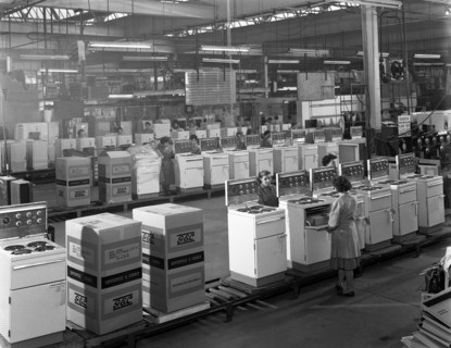 The cooker assembly line at the GEC factory, Swinton, South Yorkshire, 1963.  Artist: Michael Walters