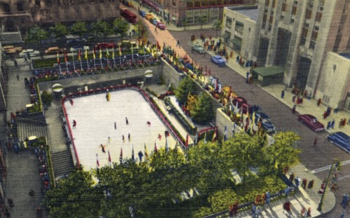 The Rockefeller Plaza outdoor ice skating rink, New York City, New York, USA, 1951. Artist: Unknown