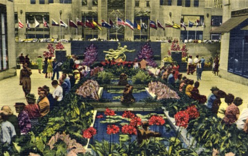 The Channel Gardens, Rockefeller Center, New York, 1951. Artist: Unknown
