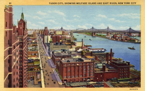 Tudor City, showing Welfare Island and East River, New York City, New York, USA, 1933. Artist: Unknown
