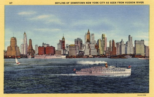 Skyline of downtown New York City as seen from Hudson River, New York, USA, 1933. Artist: Unknown