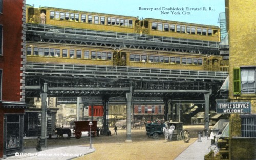 Double deck railway, the Bowery, New York City, New York, USA, 1916. Artist: Unknown