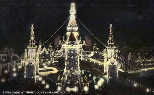 Luna Park at night, Coney Island, New York City, New York, USA, 1916. Artist: Unknown