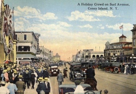 A holiday crowd on Surf Avenue, Coney Island, New York City, New York, USA, 1916. Artist: Unknown