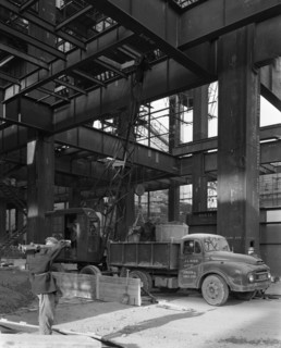 Austin lorry on a construction site, Leeds, West Yorkshire, 1959. Artist: Michael Walters