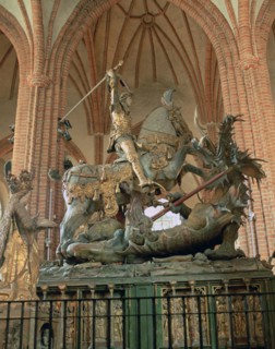 St George and the Dragon statue, inside the Storkyrkan Church, Stockholm, Sweden.