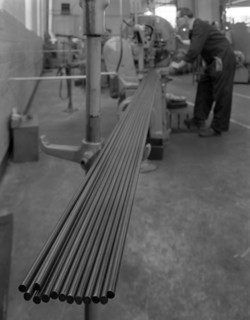 Cutting steel rods to length, Park Gate Iron & Steel Co, Rotherham, South Yorkshire, 1964. Artist: Michael Walters